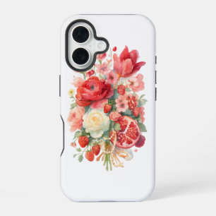 Aquarell-Blumenstrauß mit Früchten und Perlen – iPhone 16 Hülle