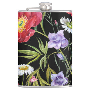 Aquarell-Blumenstrauß: Nahtloses Muster Flachmann