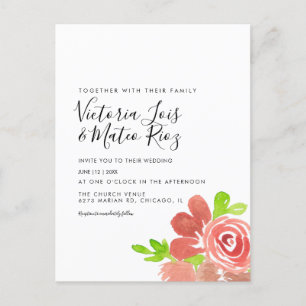 Aquarell-Blumenstrauß Rosafarben Hochzeit Postkarte