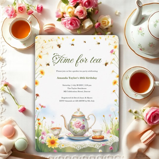 Aquarell Blumenstrauß Rustikaler Garten Party Einladung (Watercolor Floral Rustic Garden Tea Party Birthday Invitation)