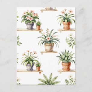 Aquarell-Blumentopf-Regal-Muster Postkarte