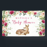 Aquarell Blumenwald Babydusche Party Banner<br><div class="desc">Aquarellblumen, Blattwerk und Hirschwald Babydusche Party</div>