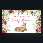 Aquarell Blumenwald Babydusche Party Banner<br><div class="desc">Aquarellblumen, Blattwerk und Hirschwald Babydusche Party</div>