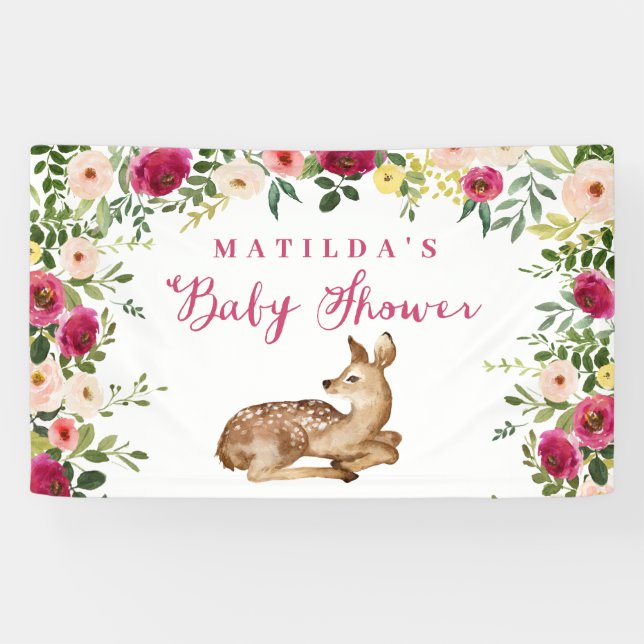 Aquarell Blumenwald Babydusche Party Banner (Horizontal)