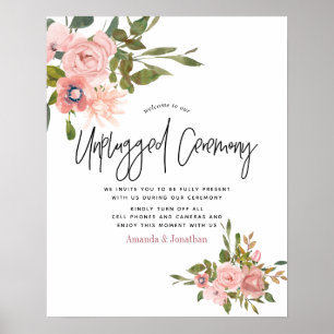 Aquarell-blumige Hochzeit Unplugged-Zeremonie Poster