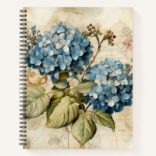 Aquarell-Blüten Blaue Hortensie Notizbuch