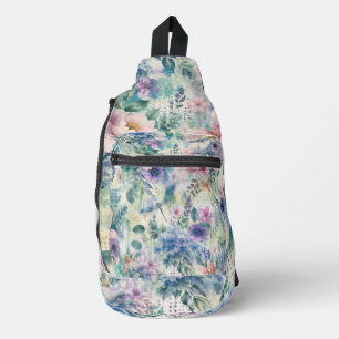 Aquarell-Blüten-Libellen-Muster Crossbody Bag