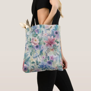 Aquarell-Blüten-Libellen-Muster Tasche