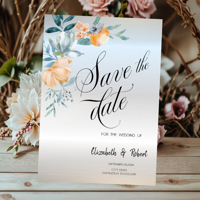 Aquarell Blütenblumen Silver Save the Date (Von Creator hochgeladen)