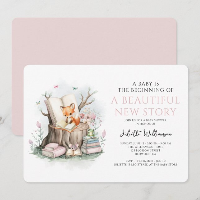 Aquarell Blütendusche Schöne neue Geschichte Baby  Einladung (Vorne/Hinten)