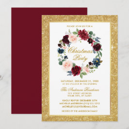 Aquarell Blütengold Glitzer Weihnachten Party Einladung