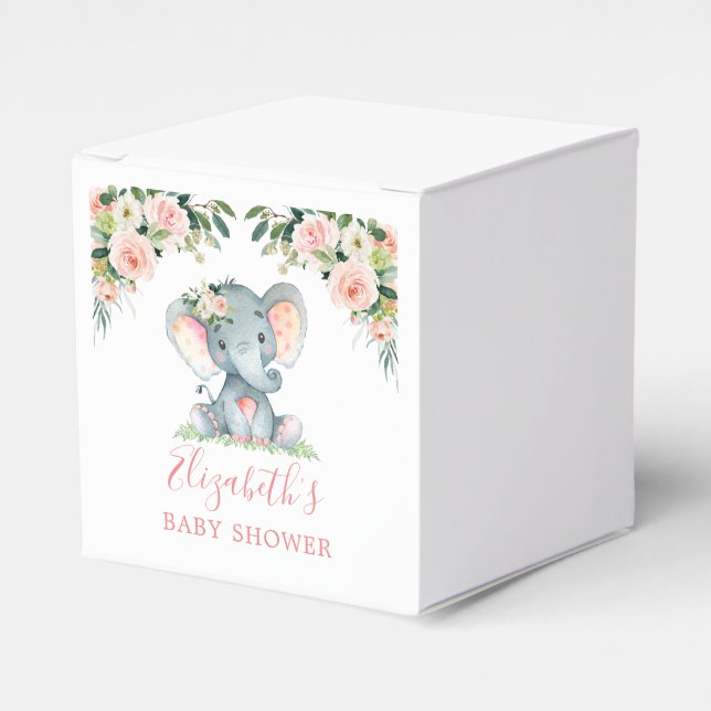 Aquarell Blütenpink Baby Elephant Baby Dusche Geschenkschachtel (Vorderseite)