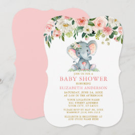 Aquarell Blütenrosa Elephant Baby Dusche Gold Einladung