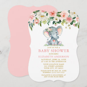 Aquarell Blütenrosa Elephant Baby Dusche Gold Einladung