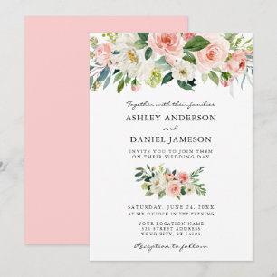 Aquarell Blütenrosa Rosa Rosa Elegante Hochzeit Einladung