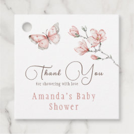 Aquarell Blütenrot Rosa Schmetterling Babydusche Geschenkanhänger