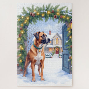 Aquarell Boerboel Bauernhoftor Weihnachten