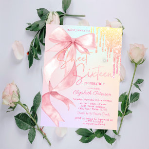 Aquarell-Bogen-Glitter-Tropfen Farbige Sweet 16 Einladung