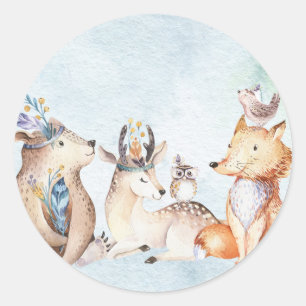 Aquarell Boho Bär Rustikale Tiere Babyparty Runder Aufkleber
