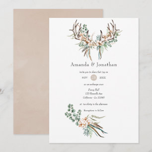 Aquarell Boho Baumwolle und Eukalyptus Boho Hochze Einladung