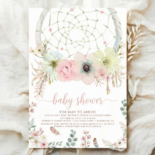 Aquarell Boho-Blumen-Traumfänger-Baby-Shower Einladung