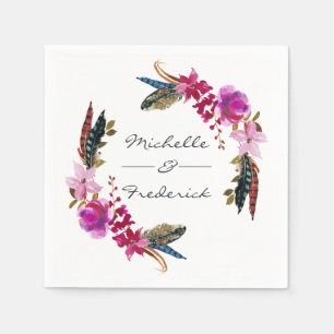 Aquarell Boho Chic Florale Hochzeit Serviette