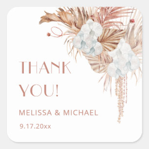 Aquarell Boho Hochzeit Danke Quadratischer Aufkleber