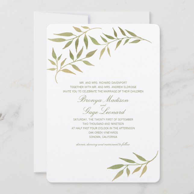 Aquarell Boho Lorbeer verzweigt sich | Wedding Einladung (Vorderseite)