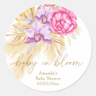 Aquarell Boho Pampasgras - Babyparty Runder Aufkleber