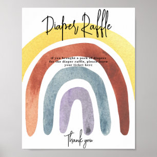 Aquarell Boho Regenbogen Windel-Raffle-Spiel Poster