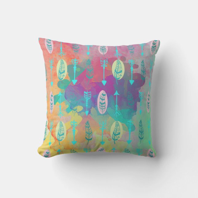 Aquarell Boho Stammes- Chic versieht Pfeil-Kissen Kissen (Vorderseite)