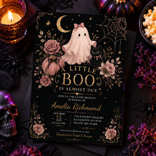Aquarell Boo-Blumen-Kürbis-Geist Schleife rosa Mäd Einladung
