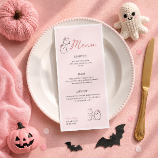 Aquarell Boo Rosa Süße Pastell-Halloween Menükarte