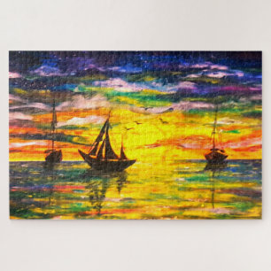 Aquarell - Boote bei Sonnenuntergang - Kunst - Kun