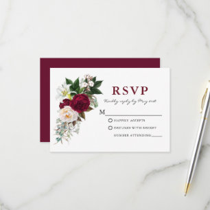 Aquarell-Bordeaux-Blumen-Grün-RSVP RSVP Karte