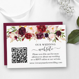 Aquarell-Bordeaux-Blumen-Hochzeitswebsite-QR Begleitkarte