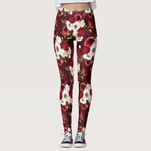Aquarell-Bordeaux-Blumenmuster  Leggings