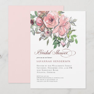 Aquarell-Bordeaux-Rosa-Blumen-Junggesellinnen-Absc Einladung