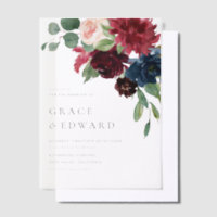 Aquarell-Bordeaux und Navy-Blau Florale Hochzeit