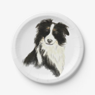 Aquarell Border Collie Hund Tier Pappteller