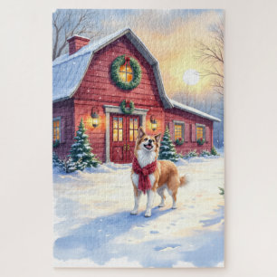 Aquarell Border Collie Landhaus Weihnachten