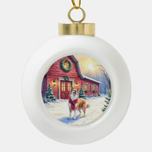 Aquarell Border Collie Landhaus Weihnachten Keramik Kugel-Ornament