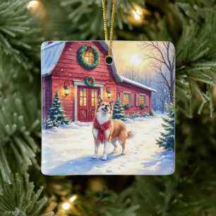Aquarell Border Collie Landhaus Weihnachten Keramikornament