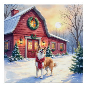 Aquarell Border Collie Landhaus Weihnachten Poster