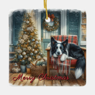 Aquarell Border Collie Weihnachts Hund Keramikornament