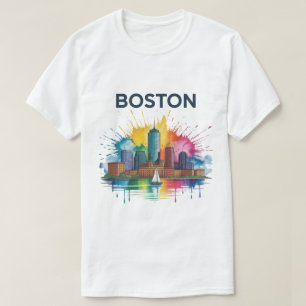 Aquarell Boston Skyline Lebendige Boston Stadt T-Shirt