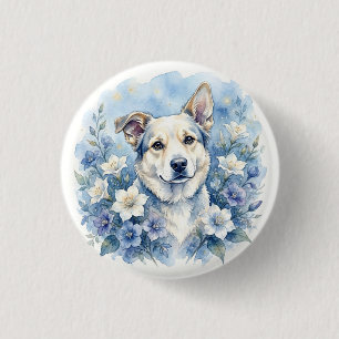 Aquarell-Botanik-Blumen-Hundeporträt Button