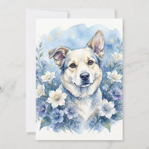 Aquarell-Botanik-Blumen-Hundeporträt Feiertagskarte
