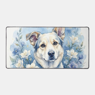 Aquarell-Botanik-Blumen-Hundeporträt Schreibtischunterlage