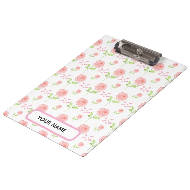 Aquarell-Botanik-Blumenmuster-Planer Klemmbrett (Schrägansicht)